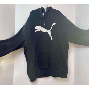 Puma Essentials‎ Black Hoodie White Jumping Cat Logo Men's XL